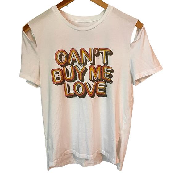 Recycled Karma Can’t Buy Me Love Beatles T-Shirt Women’s Medium Distressed Retro - Picture 1 of 5